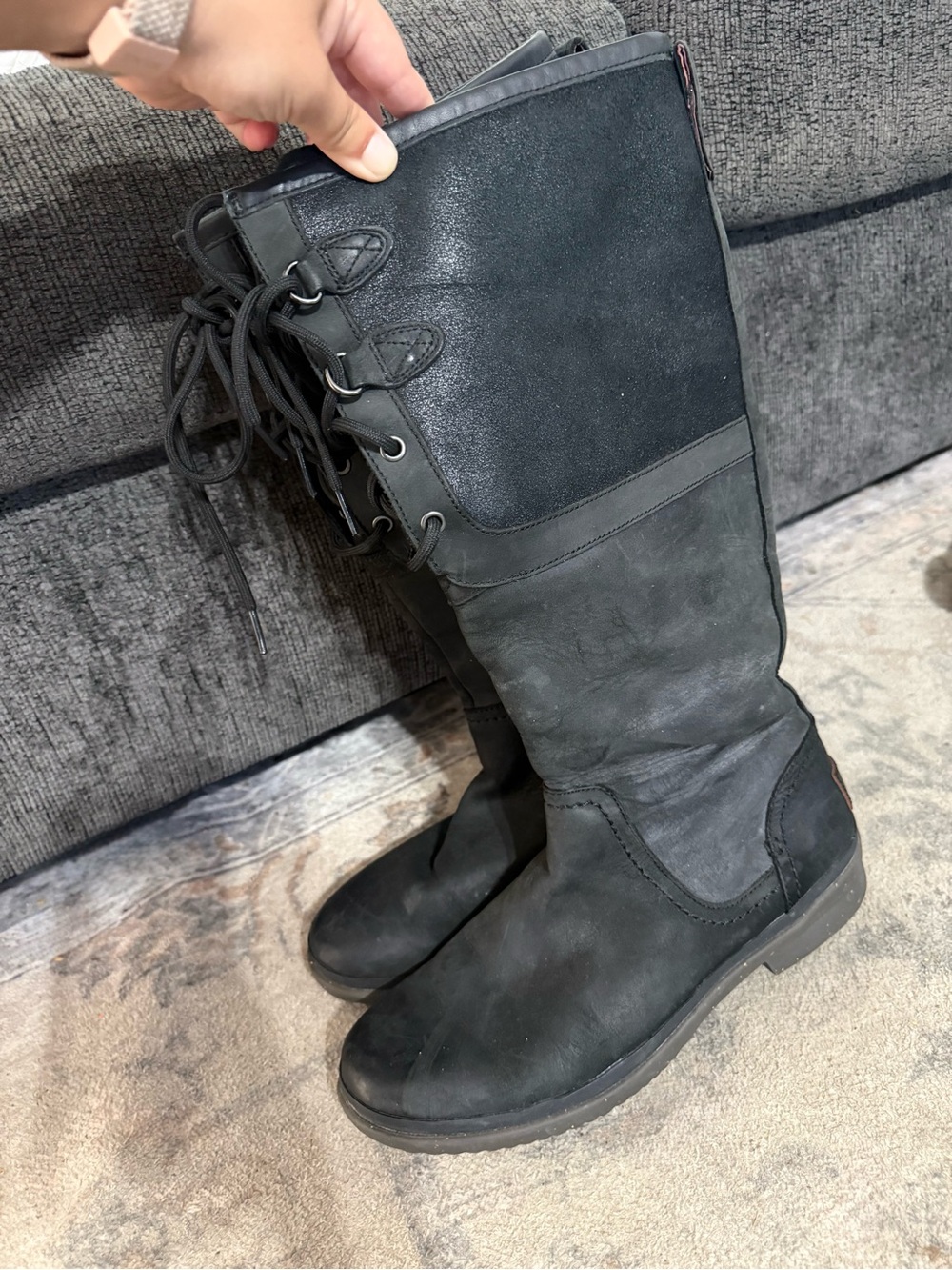 Black UGG Elsa Waterproof Leather Boots women’s size 10